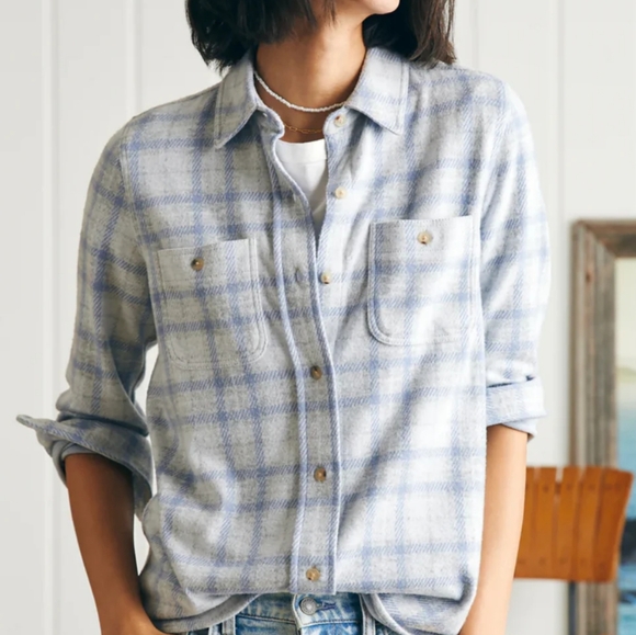 Faherty Tops - 423. Faherty Legend Sweater Shirt | Color: Light Blue/Off-White Plaid